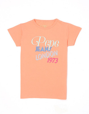 

Pepe Jeans Girls Graphic Print Cotton T Shirt(Orange, Pack of 1, Coral