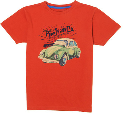 

Pepe Jeans Boys Graphic Print Cotton T Shirt(Red, Pack of 1, Salamon