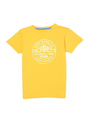 

Pepe Jeans Boys Graphic Print Cotton T Shirt(Yellow, Pack of 1, Orange