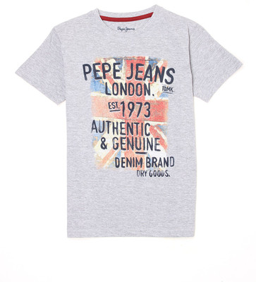 

Pepe Jeans Boys Graphic Print Cotton T Shirt(Grey, Pack of 1, Grey mel.