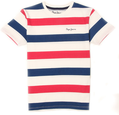 

Pepe Jeans Boys Striped Cotton T Shirt(Multicolor, Pack of 1, Fuscia
