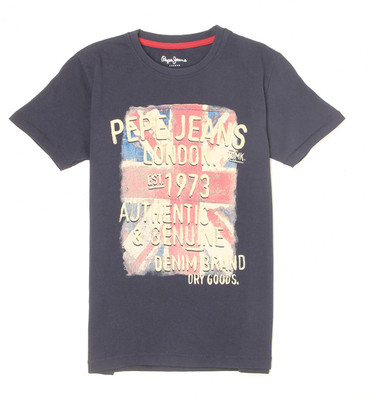 

Pepe Jeans Boys Graphic Print Cotton T Shirt(Dark Blue, Pack of 1, Navy