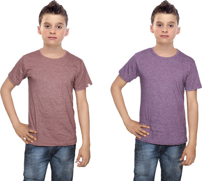 

IndiWeaves Boys Solid Cotton T Shirt(Multicolor, Pack of 2, Brown;purple
