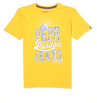 

Pepe Jeans Boys Graphic Print Cotton T Shirt(Yellow, Pack of 1, Orange