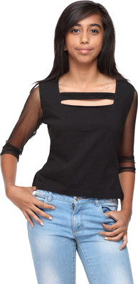 

GENZEE Girls Casual Cotton Knit Top(Black, Pack of 1