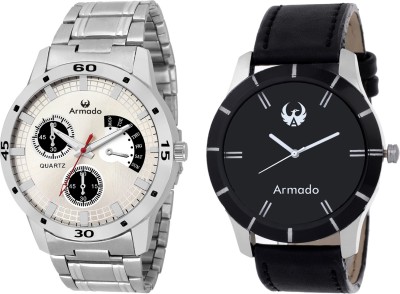 Armado AR-SL-7193 Silver And Black Dashing Combo Of 2 Analog Watch  - For Men   Watches  (Armado)