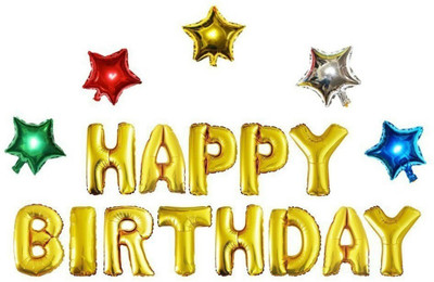 

PartyballoonsHK Solid 13 Letters" Happy Birthday" With Multi colored Star Foil Balloon(Multicolor, Pack of 1)