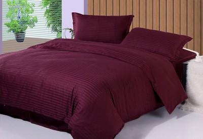 Akshaan Texo Fab 250 TC Satin, Cotton Double Striped Flat Bedsheet(Pack of 1, Purple)