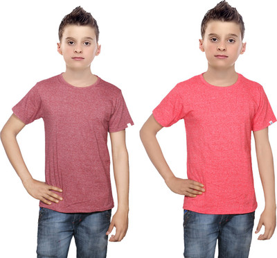 

IndiWeaves Boys Solid Cotton T Shirt(Multicolor, Pack of 2, Brown;red