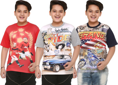 

Shaun Boys Printed Cotton T Shirt(Multicolor, Pack of 3, Dark blue;grey;red