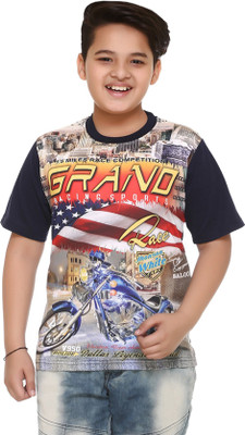 

Shaun Boys Printed Cotton T Shirt(Dark Blue, Pack of 1