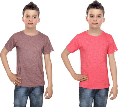

IndiWeaves Boys Solid Cotton T Shirt(Multicolor, Pack of 2, Brown;red