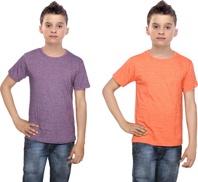 

IndiWeaves Boys Solid Cotton T Shirt(Multicolor, Pack of 2, Orange;purple