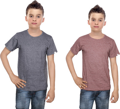IndiWeaves Boys Solid Cotton T Shirt(Multicolor, Pack of 2, Black;brown
