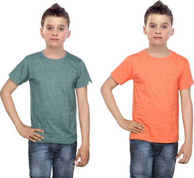 

IndiWeaves Boys Solid Cotton T Shirt(Multicolor, Pack of 2, Green;orange