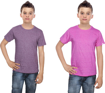 

IndiWeaves Boys Solid Cotton T Shirt(Multicolor, Pack of 2, Pink;purple