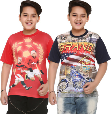 

Shaun Boys Printed Cotton T Shirt(Multicolor, Pack of 2, Dark blue;red