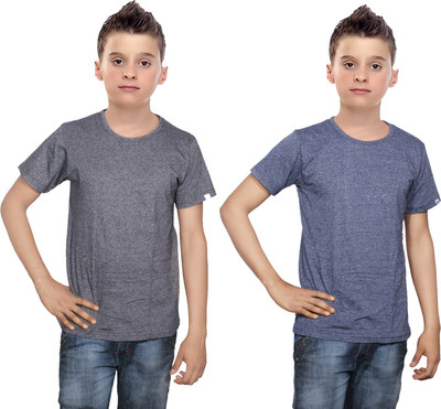 

IndiWeaves Boys Solid Cotton T Shirt(Multicolor, Pack of 2, Black;blue
