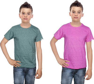 

IndiWeaves Boys Solid Cotton T Shirt(Multicolor, Pack of 2, Green;pink