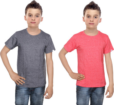 

IndiWeaves Boys Solid Cotton T Shirt(Multicolor, Pack of 2, Black;red