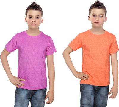 

IndiWeaves Boys Solid Cotton T Shirt(Multicolor, Pack of 2, Orange;pink