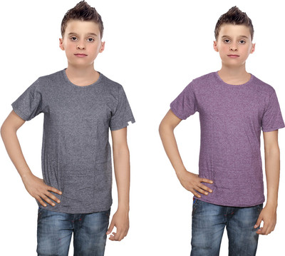 

IndiWeaves Boys Solid Cotton T Shirt(Multicolor, Pack of 2, Black;purple