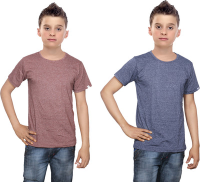 

IndiWeaves Boys Solid Cotton T Shirt(Multicolor, Pack of 2, Blue;brown