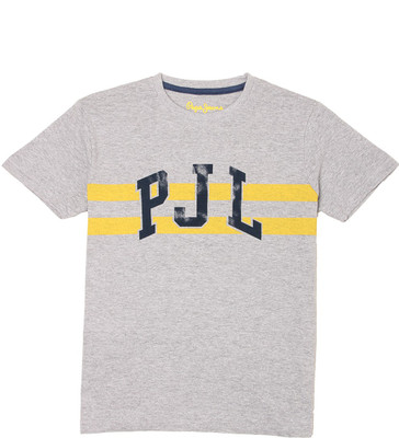

Pepe Jeans Boys Graphic Print Cotton T Shirt(Grey, Pack of 1, Grey mel.