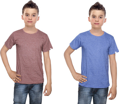 

IndiWeaves Boys Solid Cotton T Shirt(Multicolor, Pack of 2, Blue;brown