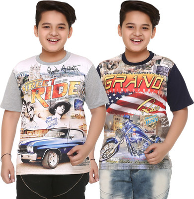 

Shaun Boys Printed Cotton T Shirt(Multicolor, Pack of 2, Dark blue;grey
