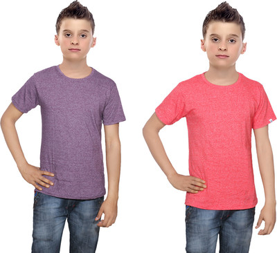 

IndiWeaves Boys Solid Cotton T Shirt(Multicolor, Pack of 2, Purple;red