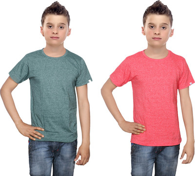 

IndiWeaves Boys Solid Cotton T Shirt(Multicolor, Pack of 2, Green;red