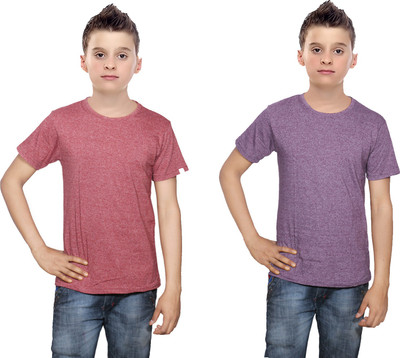 

IndiWeaves Boys Solid Cotton T Shirt(Multicolor, Pack of 2, Brown;purple
