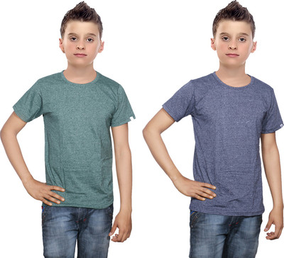 

IndiWeaves Boys Solid Cotton T Shirt(Multicolor, Pack of 2, Blue;green