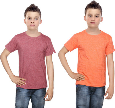 

IndiWeaves Boys Solid Cotton T Shirt(Multicolor, Pack of 2, Brown;orange