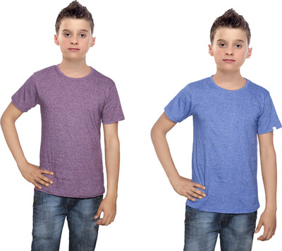 

IndiWeaves Boys Solid Cotton T Shirt(Multicolor, Pack of 2, Blue;purple