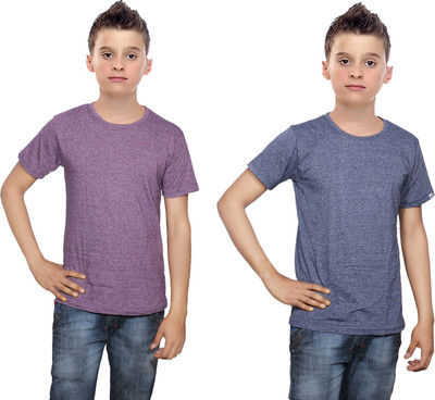 

IndiWeaves Boys Solid Cotton T Shirt(Multicolor, Pack of 2, Blue;purple