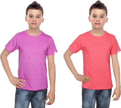 

IndiWeaves Boys Solid Cotton T Shirt(Multicolor, Pack of 2, Pink;red