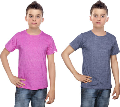 

IndiWeaves Boys Solid Cotton T Shirt(Multicolor, Pack of 2, Blue;pink