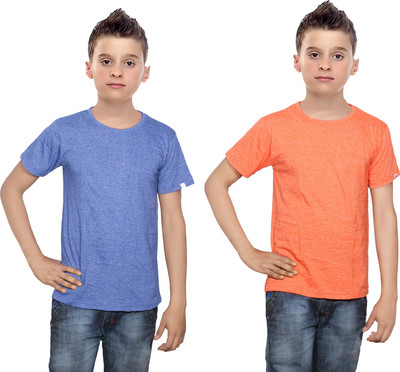 

IndiWeaves Boys Solid Cotton T Shirt(Multicolor, Pack of 2, Blue;orange