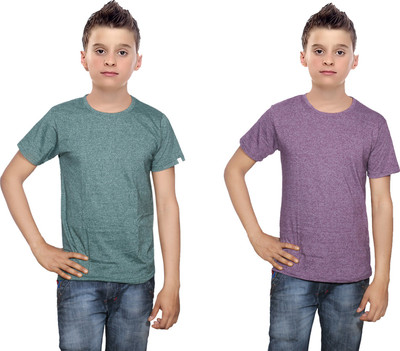 

IndiWeaves Boys Solid Cotton T Shirt(Multicolor, Pack of 2, Green;purple