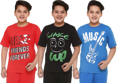 

Shaun Boys Printed Cotton T Shirt(Multicolor, Pack of 3, Black;blue;red