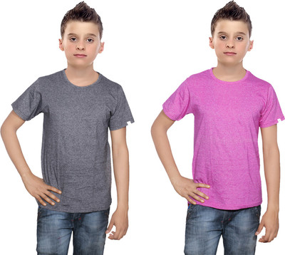 

IndiWeaves Boys Solid Cotton T Shirt(Multicolor, Pack of 2, Black;pink