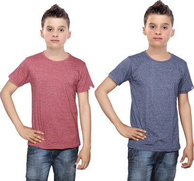 

IndiWeaves Boys Solid Cotton T Shirt(Multicolor, Pack of 2, Blue;brown