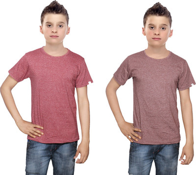 

IndiWeaves Boys Solid Cotton T Shirt(Multicolor, Pack of 2, Brown