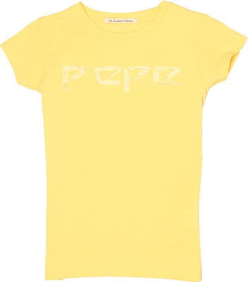 Pepe Jeans Girls Solid Cotton T Shirt(Yellow, Pack of 1) available at flipkart for Rs.250