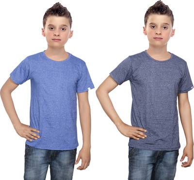 

IndiWeaves Boys Solid Cotton T Shirt(Multicolor, Pack of 2, Blue