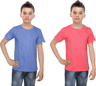 

IndiWeaves Boys Solid Cotton T Shirt(Multicolor, Pack of 2, Blue;red
