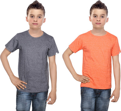 

IndiWeaves Boys Solid Cotton T Shirt(Multicolor, Pack of 2, Black;orange