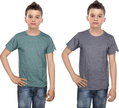 

IndiWeaves Boys Solid Cotton T Shirt(Multicolor, Pack of 2, Black;green
